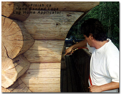 Log Home Finishing - cleaning logs - air blasting