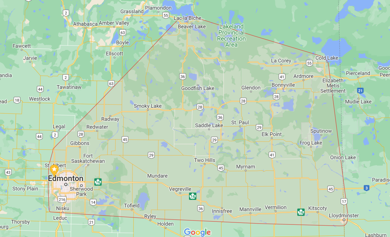 Map with Edmonton service area 