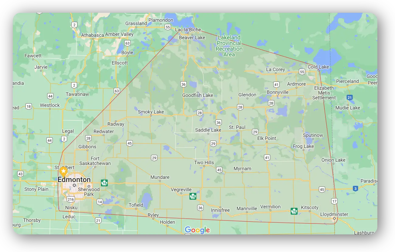 Map with Edmonton service area 