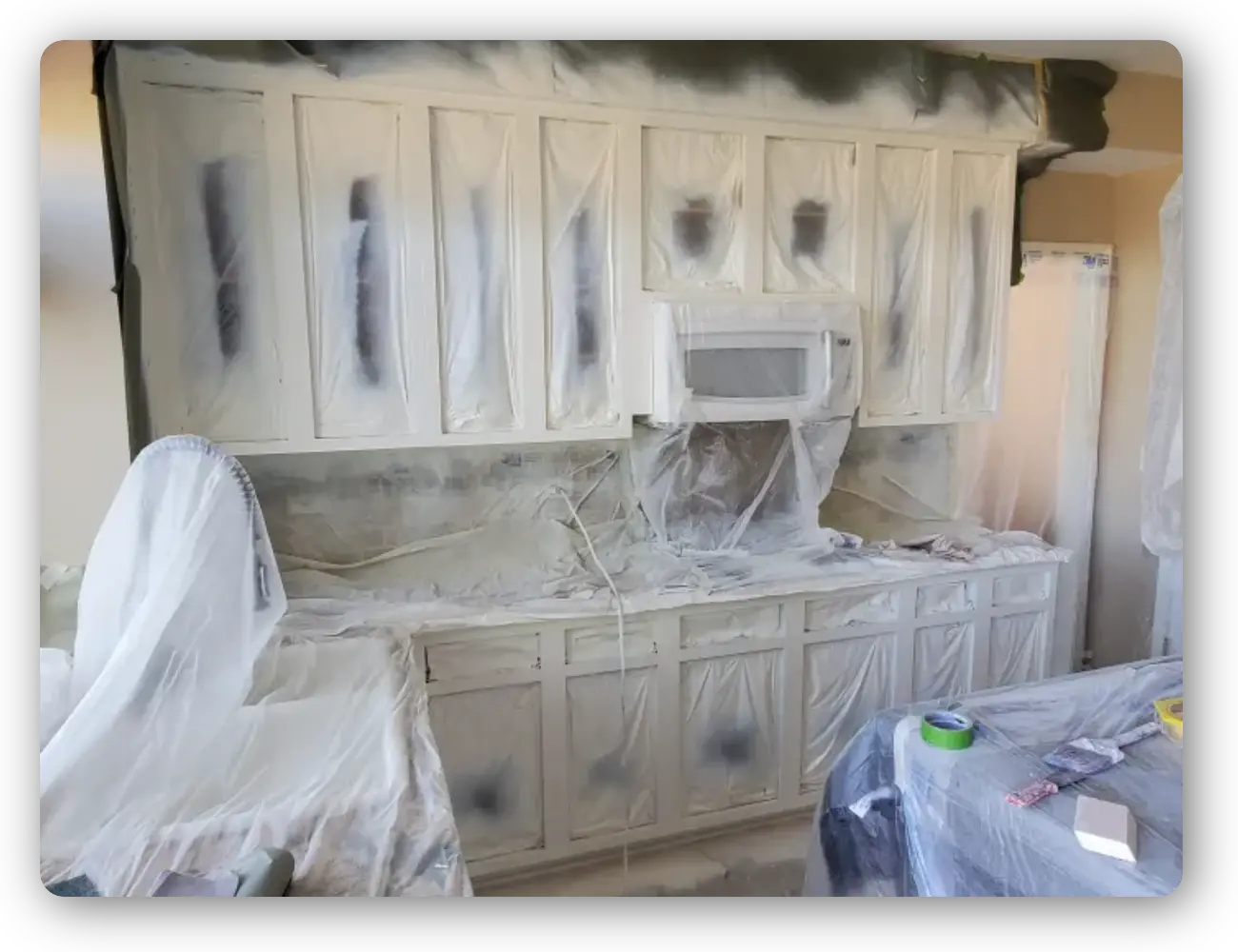 Spray painting kitchen cabinet boxes - residential kitchen cabinet painting 